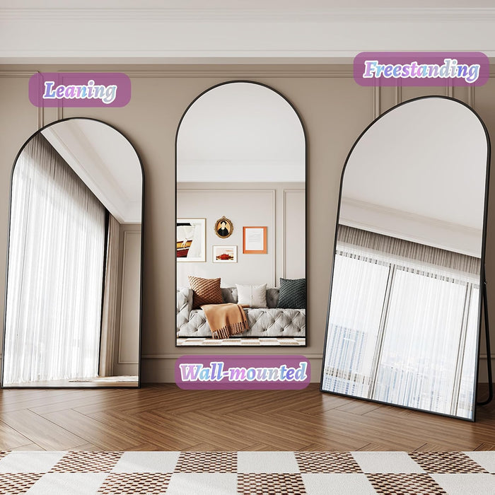 Full Length Mirror, 81"X41" Oversized Floor Mirror Freestanding, Full Body Floor Standing Mirror with Stand, Hanging Mounted for Bedroom Living Room, Black, Arched Style