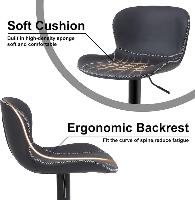 Bar Stools Set of 2, PU Leather Counter Height Barstools with Back, Height Adjustable Swivel Bar Chairs, Modern Armless Kitchen Island Stool, Black