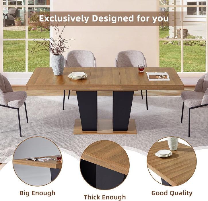 63-79 Inch Extendable Dining Table for 4-8 People (Brown+Black)