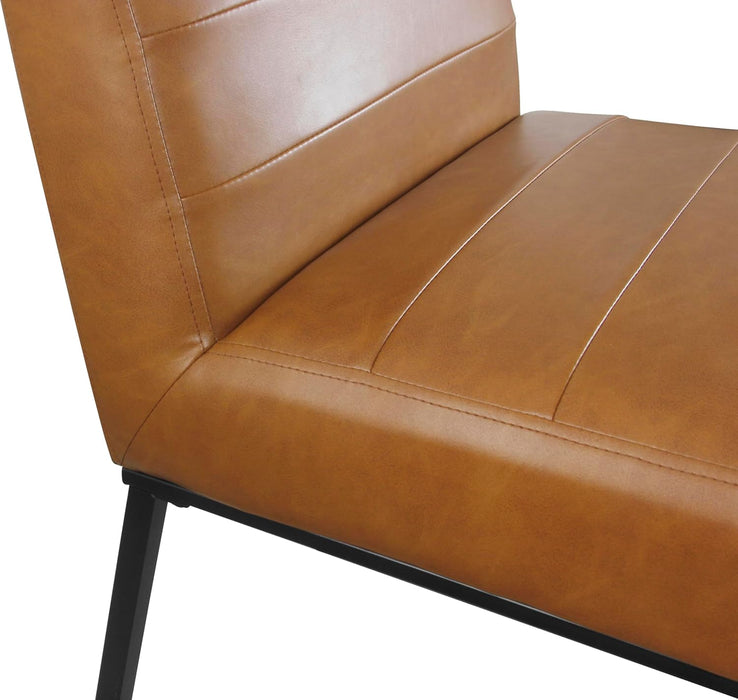 Channeled Metal Dining Chair Home Décor | Single Pack - Brown Faux Leather