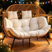 Double Egg Chair Wicker Outdoor Chairs, 2 Person Oversized Patio Loveseat Lounge Chair with Cushion, Indoor Living Room Bedroom outside Patio Backyard Balcony Leisure Chair, Creamy White