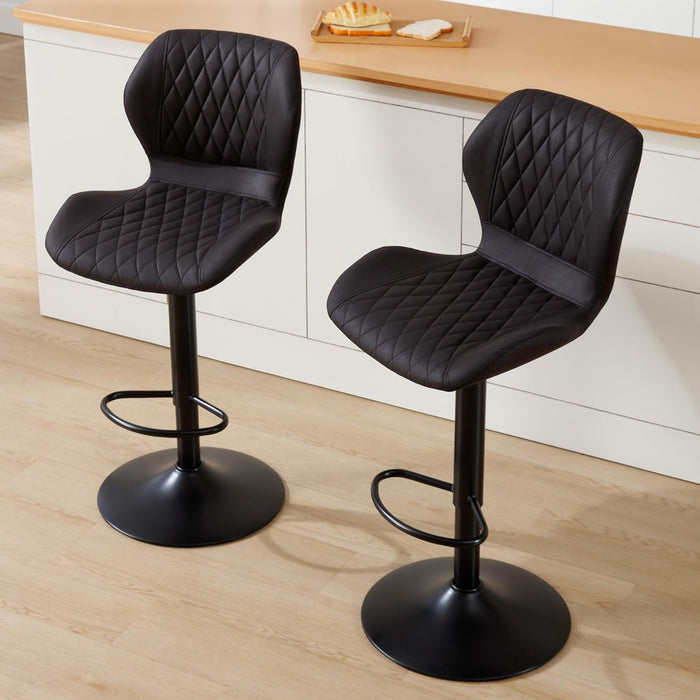 Bar Stools Set of 2, Modern Swivel Counter Height Barstools for Kitchen Island Chairs, Adjustable Fabric Bar Stools with Back for Kitchen Counter Bar, Black