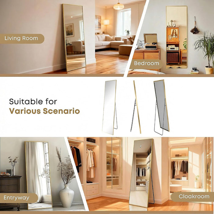 Full Length Mirror with Stand, Full Body Standing Mirror-55"X16", Gold
