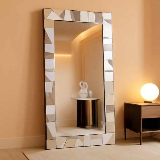 Full Length Floor Mirror, 31.5" X 63" Oversized Glam Rectangle Standing Mirror with 3D Silver Glass Frame for Bedroom, Dressing Room & Living Room