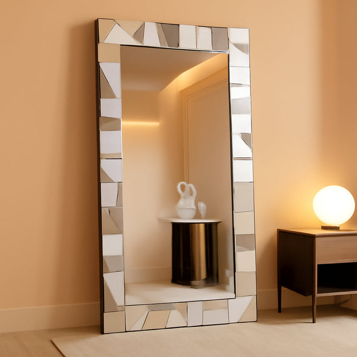 Full Length Floor Mirror, 31.5" X 63" Oversized Glam Rectangle Standing Mirror with 3D Silver Glass Frame for Bedroom, Dressing Room & Living Room