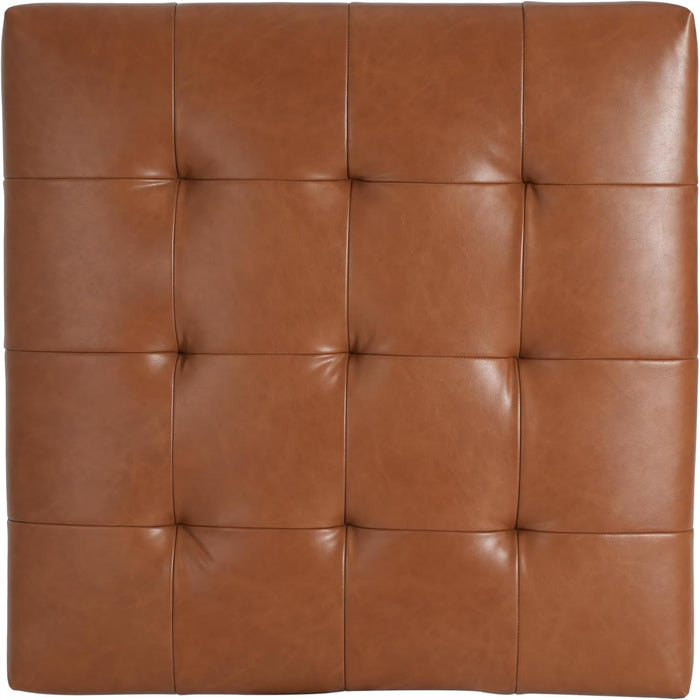 Kinsley Square Ottoman Footstool, Ottoman Chair with Large Seat, Faux Leather Upholstery Coffee Table, Modern Side Table for Living Room Bedroom Home Decor, Brown