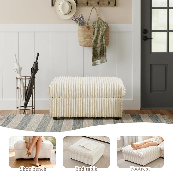 Corduroy Ottoman with Storage,Square Ottomans Easy of Assembly, Couch Ottoman for Living Room,Apartment and Bedroom (Beige, Ottoman)