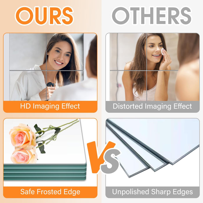 Home Gym Mirrors 12 Inch X 12PCS, HD Glass Wall Mounted Mirror Tiles for Home Gym, Bedroom, Living Room, Door, Closet