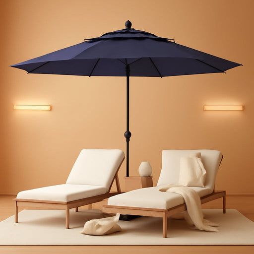 10Ft Outdoor Patio Umbrella, [Auto-Tilting] 3 Tiers Market Table Umbrellas with 1.5" Pole, 8 Sturdy Ribs, 3-Year-Non-Fading for Garden Deck Pool Backyard, Navy Blue