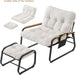 Beige Upholstered Lounge Chair With Ottoman Footrest
