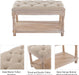 Farmhouse Tufted Storage Ottoman Bench with Shelf, 31.5" Width Linen Upholstered Entryway Shoe Ottoman Foot Stool for Bedroom Living Room Dining Room, Beige
