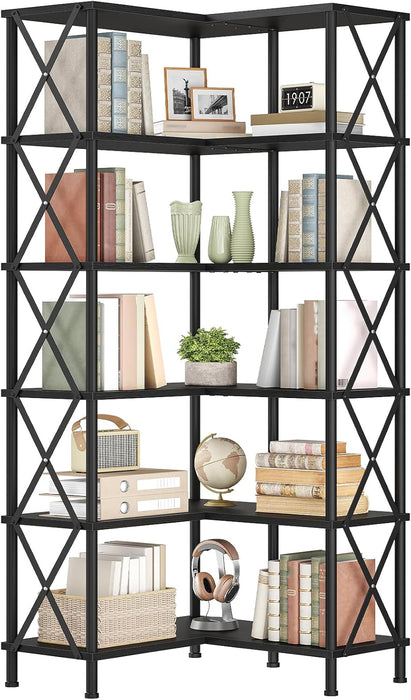 Black Industrial Grade Tall Corner Bookshelf Storage