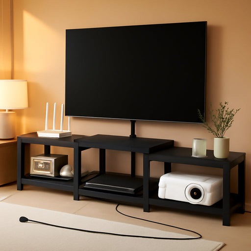 Floating TV Stand with Power Outlet,Wall-Mounted Floating Stand for Tvs up to 55",Metal Wall Entertainment Center,Wall Mounted TV Shelf with Storage for Living Room Bedroom,Black UWST011B