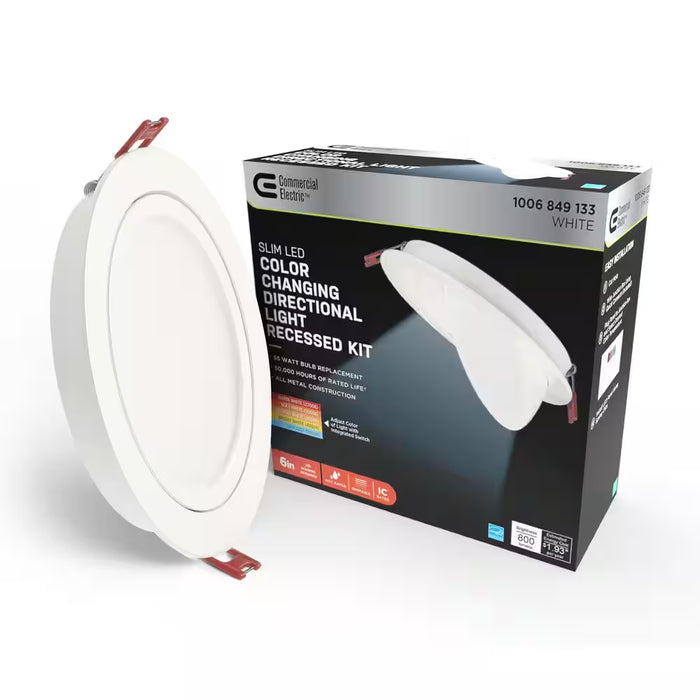 Ultra Directional Integrated LED 6 in round Adj Color Temp Canless Recessed Light for Kitchen Bath Living Rooms, White