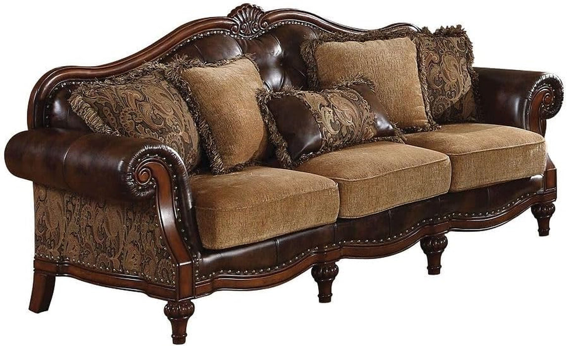 4-Piece Formal Living Room Furniture Set Includes Luxury Sofa W/ 5 Pillows, Loveseat W/ 3 Pillows, Single Chair W/ 1 Pillow and Coffe Table, Brown and Chenille (4PS, Sofa+Loveseat+Chair+Coffee Table)