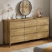 63" Wide 9 Drawer Wood Dresser for Bedroom with Legs, Natural Oak