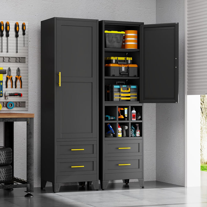 Tall Black Metal Storage Cabinet IndustrialGrade 67Inch