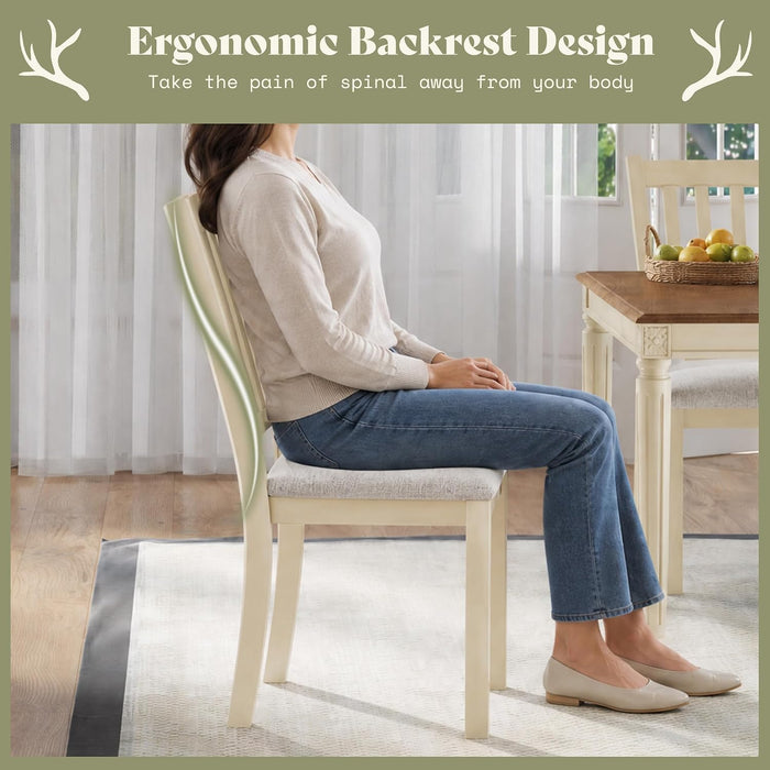 Set of 8 Farmhouse Dining Chairs with Upholstered Seats, Cream