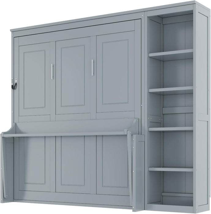 MurphyBed With Integrated Desk AndBookshelf Gray Storage