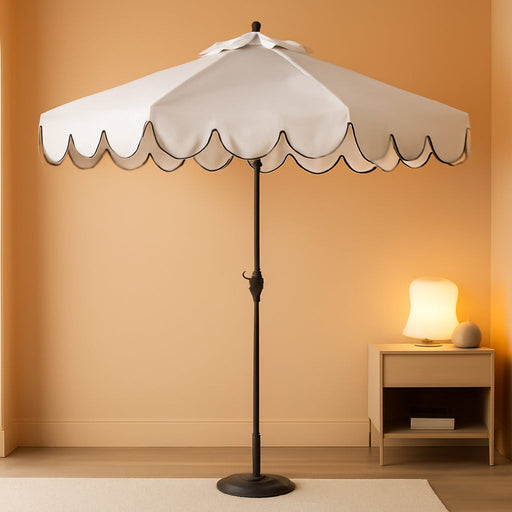 PAT8010A Collection Venice Navy and White Single Scallop 9Ft Crank Outdoor Push Button Tilt Umbrella