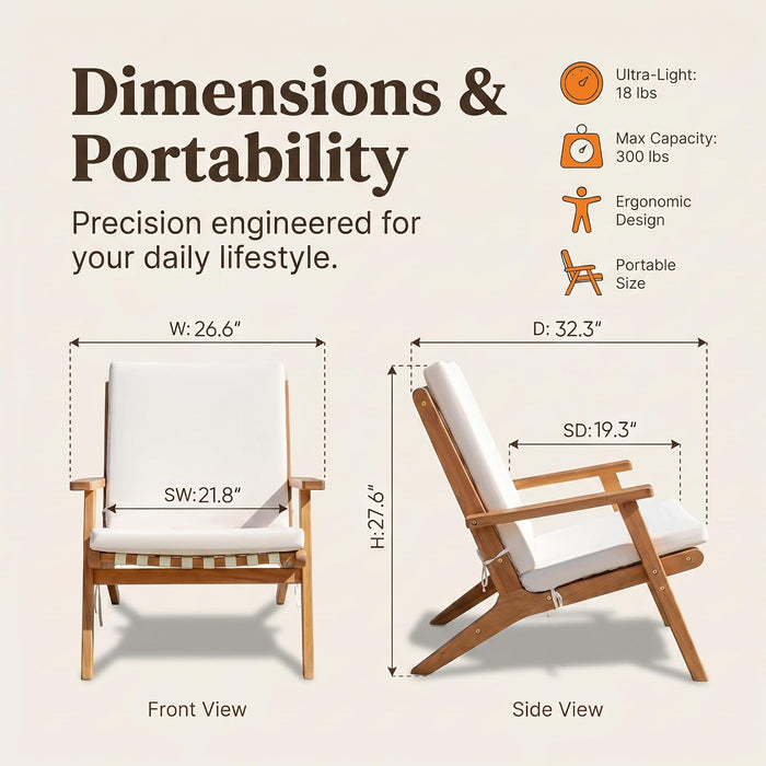 Adirondack Chairs Set of 2, PE Leather Outdoor Chairs with Cushions
