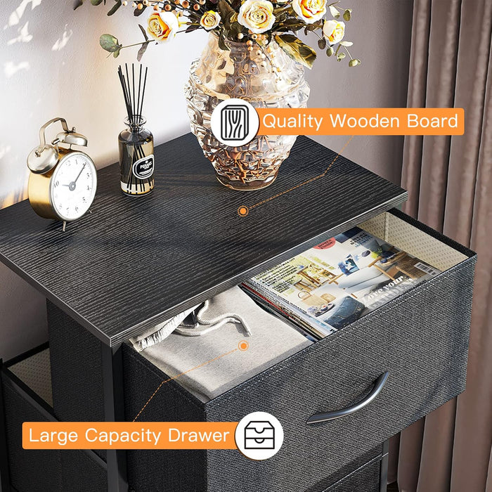 Dresser for Bedroom with 4 Storage Drawers, Small Dresser Chest of Fabric Drawers with Sturdy Steel Frame, Wood Top, Black