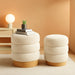 Sherpa Ottoman Footstool, Tufted Modern Foot Rest Stool with Wood Base for Living Room, Bedroom, Desk, round Versatile Side End Table, Pouf, Makeup Seat,2Pcs,Cream
