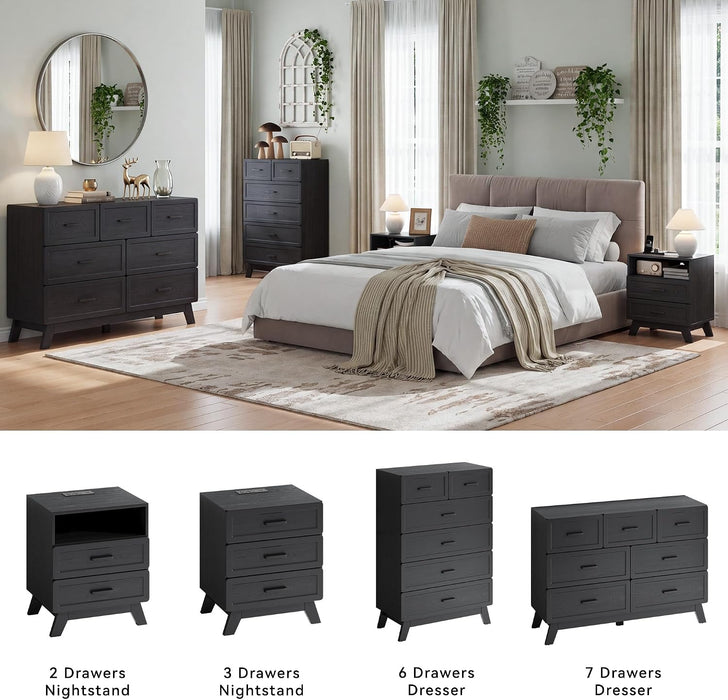 Black 6 Drawer Dresser for Bedroom, 47" Tall Chest of Drawers