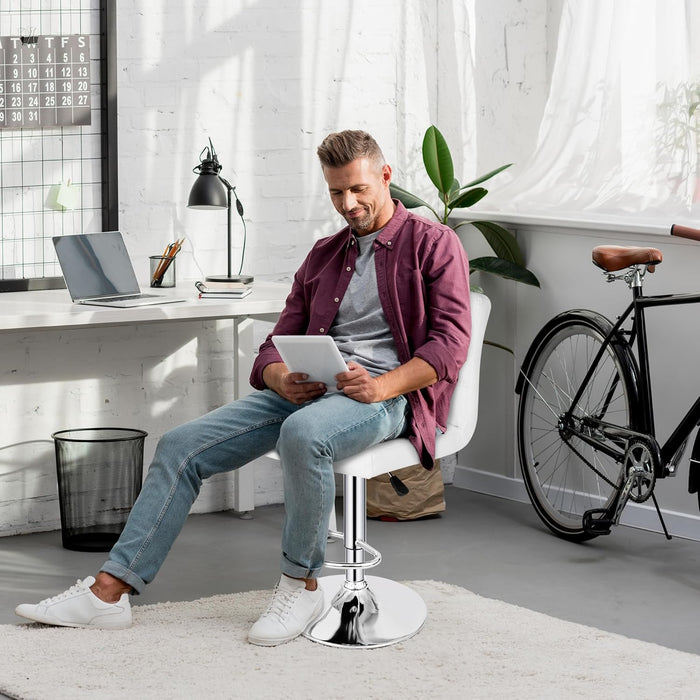 X-Large Bar Stools - Counter Chairs Adjustable Counter Height Swivel Barstools Set of 4, Square PU Leather Kitchen Counter Height Bar Stools, Kitchen Island Chairs,White