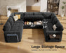 8 Seat U Shaped Modular Sectional Sleeper Sofa with Pull Out Bed/Reclining Backrest/Usb Ports/Table/Led Light/Storage Seat, Sectional Sleeper Couch, Tool-Free Assembly, Chenille Black