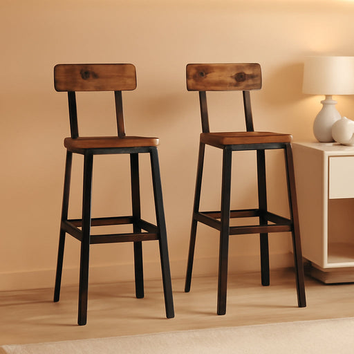 Bar Stools, Set of 2 round Bar Chairs with Backrest and Footrest, 28" Bar Stools, Counter Stools with Adjustable Feet, for Kitchen, Living Room, Pub, Rustic Brown BAHR27701N1