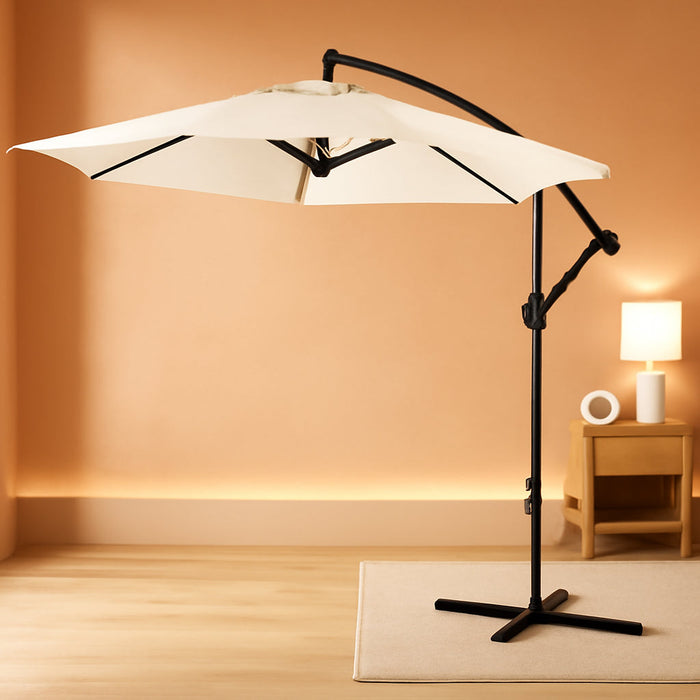Large 9FT Offset Patio Umbrella with Cantilever Crank & Infinite Tilt, Heavy Duty Outdoor Hanging Umbrella with Cross Base for Backyard, Deck, Poolside