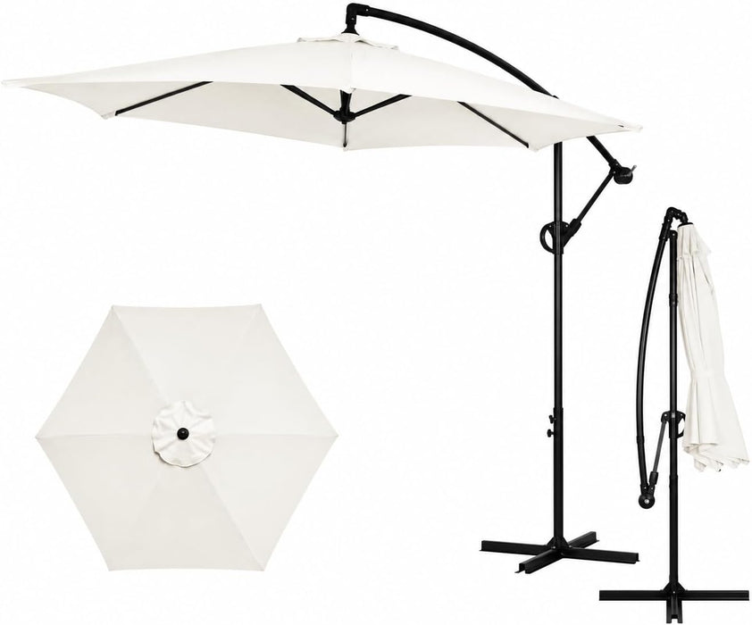 Large 9FT Offset Patio Umbrella with Cantilever Crank & Infinite Tilt, Heavy Duty Outdoor Hanging Umbrella with Cross Base for Backyard, Deck, Poolside