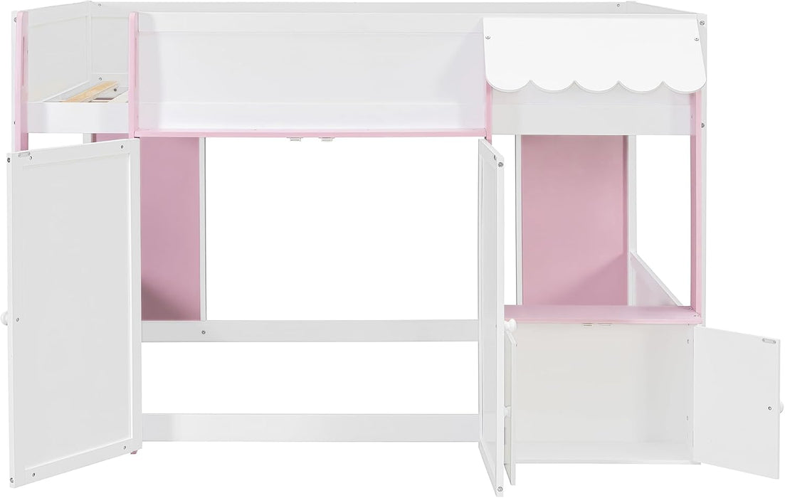 Full Size Loft Bed With Playhouse Cabinets