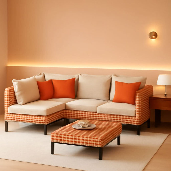 5 Piece Outdoor Patio Furniture Set Modular Outdoor Furniture Set Wicker Outdoor Sectional Sofa with Cushions Table Patio Set for Balcony Porch Deck Yard (Salmon&Orange Wicker, Sand Cushion)