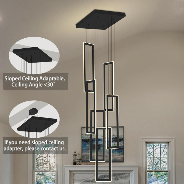 Black 6 Rings Rectangular Chandeliers LED Dimmable