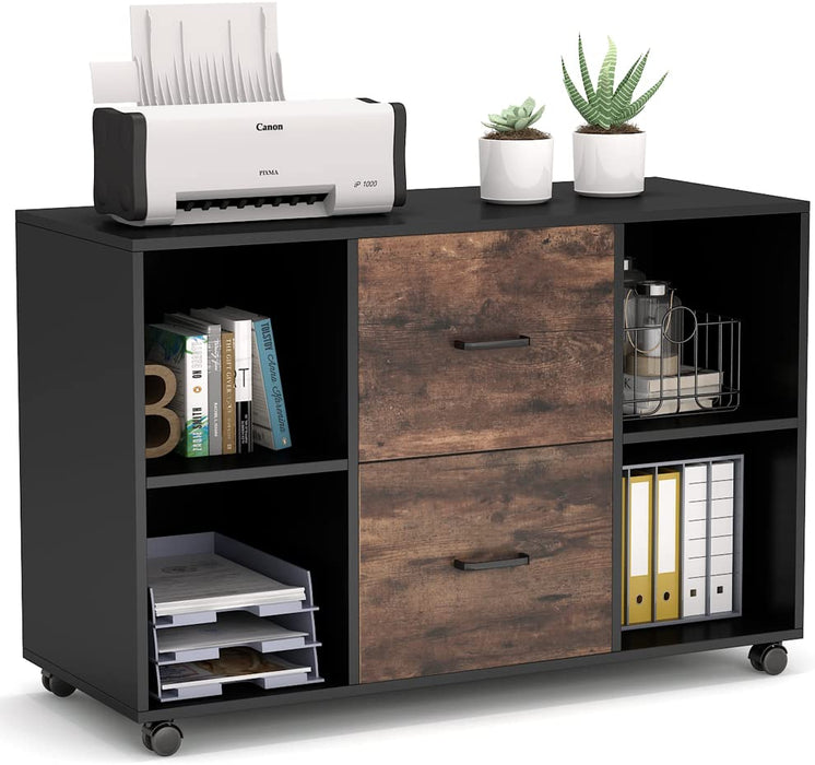 Rolling 2-Drawer Filing Cabinet with Printer Stand