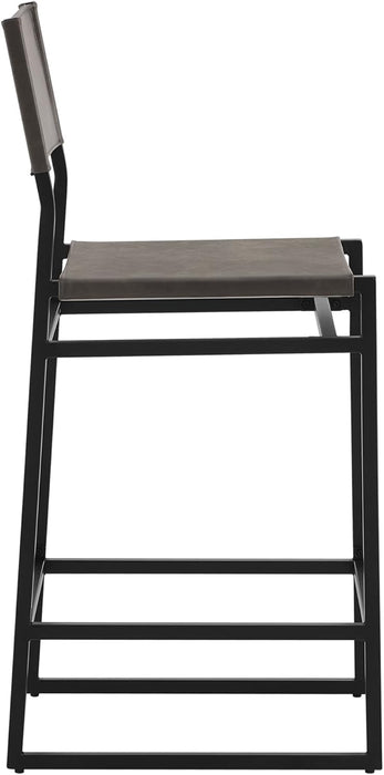 Faux Leather Counter Height Bar Stools Set of 2, Sling Armless Kitchen Barstools with Back and Metal Frame, 24" H Seat Height Counter Chairs, Grey