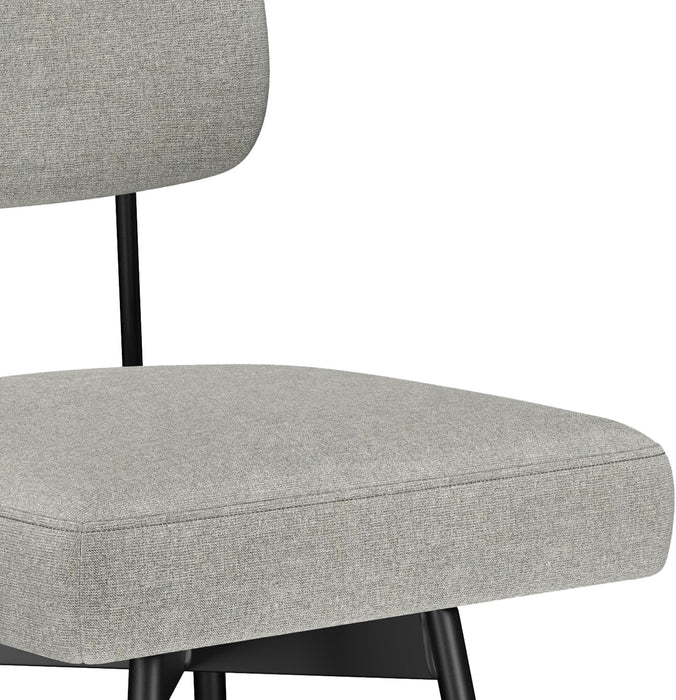 Giselle Swivel Bar Stools (Set of 2) - 29 Inch Seat Height Upholstered Metal Chairs in Light Grey Polyester Linen, Contemporary Seating for Kitchen or Bar with Cushioned Seat and Back