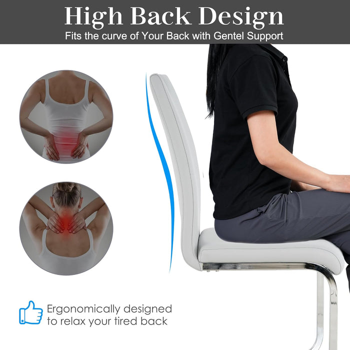 Modern Dining Chairs Set of 4 PU Faux Leather High Back Upholstered Chairs with Silver Metal Legs for Kitchen Dining Room, Gray