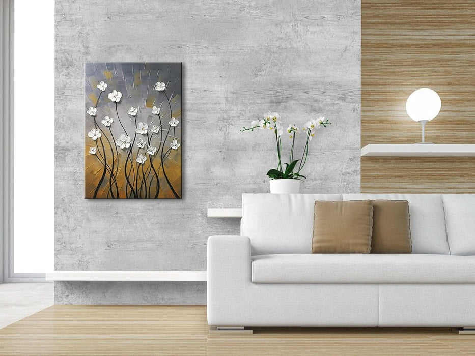 Morning Dancing 100% Hand Painted Floral Oil Paintings Canvas Wall Art Modern Stretched and Framed Grace Abstract Flowers Artwork Ready to Hang for Living Room Home Decorations Wall Decor