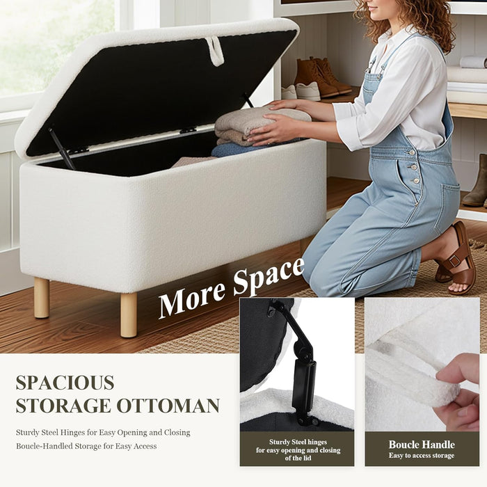 Ottoman with Storage, Storage Ottoman Bench, Entryway Bench with Wood Legs for Living Room, Sitting Area,Cream