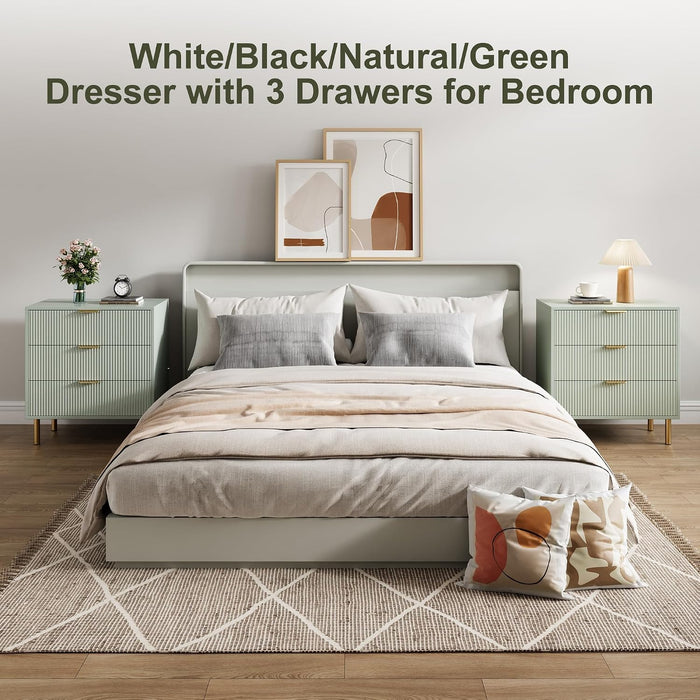 Fluted 3 Drawer Dresser for Bedroom, 30" Wooden Dressers