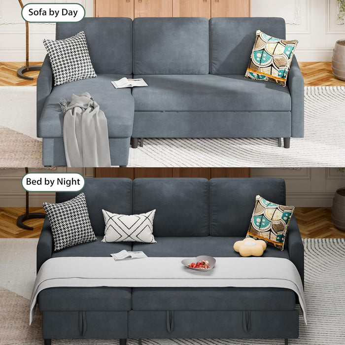 Linen Convertible Sleeper Sofa Bed Featuring Storage
