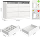 Modern LED 6 Drawer Dresser for Bedroom, White Large Chest of Drawers with Hidden Handles, Long Double Wooden Dresser Closet for Living Room, Entryway, Hallway - White