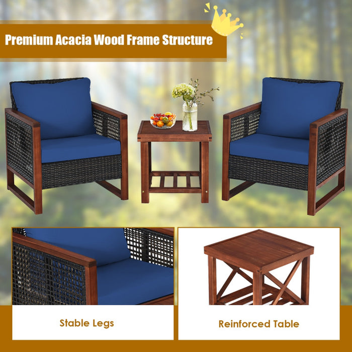 3 Pieces Acacia Wood Patio Furniture Set with Coffee Table