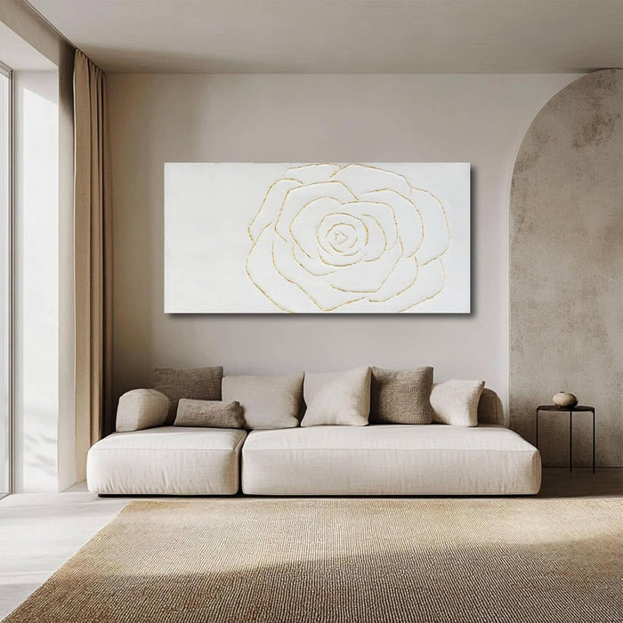 Textured Wall Art Abstract Floral Painting White Pictures Wall Decor Gold Line Art 24"X 48" Large Artwork for Living Room Bedroom Office Wall Decor