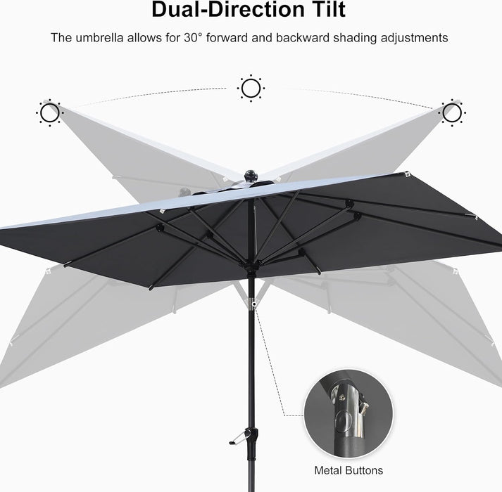 10' X 6.5' Rectangular Patio Umbrella Outdoor Table Umbrella Aluminum Frame Market Umbrella Sun Umbrella with 8 Sturdy Ribs & Tilt for Garden Deck Lawn & Pool Light Gray