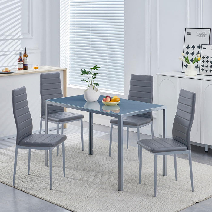 PU Dining Chairs Set of 4, Modern Kitchen & Dining Room Chairs Faux Leather Upholstered Dinner Chairs with Metal Legs for Small Space (Could Gray, Horizontal Line)
