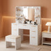 Fluted Vanity Desk with Mirror and Lights in 3 Modes and Charging Station, Makeup Vanity Table Set with 7 Drawers & Storage Shelves, Dressing Table with Chair for Bedroom, White